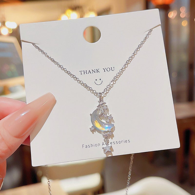 Exquisite Flash Diamond Star Moon Light Luxury Necklace Summer Women'S High-End Sense Design Sense Pendant Necklace Elegant Clavicle Chain Accessories - Image 3